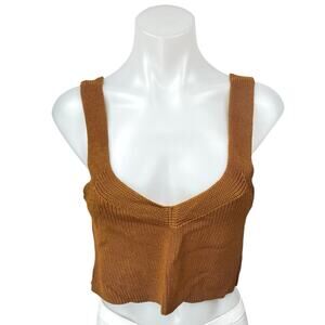 Aritzia Wilfred Brown Tan Sleeveless Knit Scoop Neck Crop Sweater Tank Top Sz S
